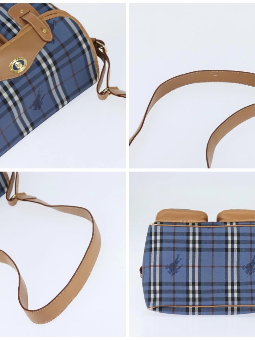 Burberrys Nova Check Shoulder Bag PVC Leather Blue Gold - Picture 16 of 16